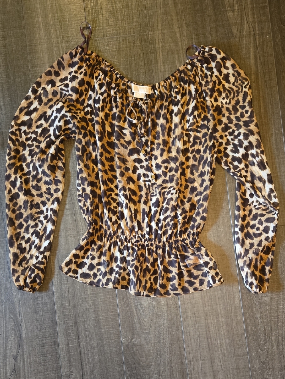 Michael Kors Leopard Print Off-Shoulder Peasant Top - Brown/Black/Cream